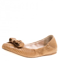 Prada Sport Beige Python Leather Scrunch Bow Ballet Flats Size 36.5