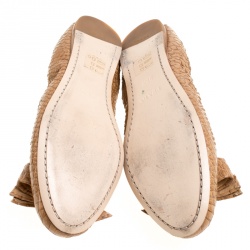 Prada Sport Beige Python Leather Scrunch Bow Ballet Flats Size 36.5