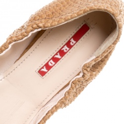 Prada Sport Beige Python Leather Scrunch Bow Ballet Flats Size 36.5