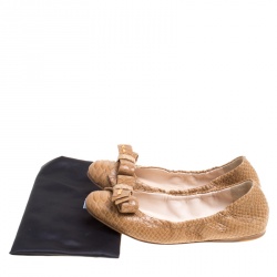 Prada Sport Beige Python Leather Scrunch Bow Ballet Flats Size 36.5