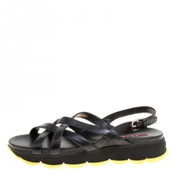 Prada Sport Black Leather Cross Strap Flat Sandals Size 39.5