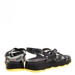 Prada Sport Black Leather Cross Strap Flat Sandals Size 39.5