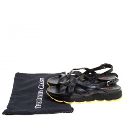 Prada Sport Black Leather Cross Strap Flat Sandals Size 39.5