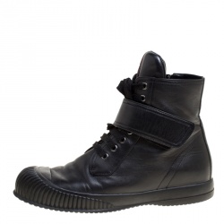 Pre Owned Prada Sport Black Leather Lace Up High Top Sneakers Size 39