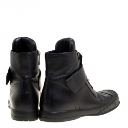 Pre Owned Prada Sport Black Leather Lace Up High Top Sneakers Size 39