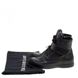 Pre Owned Prada Sport Black Leather Lace Up High Top Sneakers Size 39