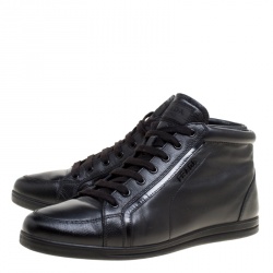 Prada Sport Black Leather Lace Up Sneakers Size 38.5