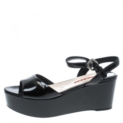 Pre Owned Prada Sport Black Patent Leather Ankle Strap Platform Sandals Size 36.5