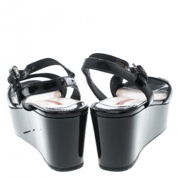 Pre Owned Prada Sport Black Patent Leather Ankle Strap Platform Sandals Size 36.5