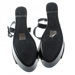 Pre Owned Prada Sport Black Patent Leather Ankle Strap Platform Sandals Size 36.5