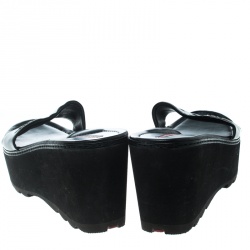 Pre Owned Prada Sport Black Patent Leather Platform Wedge Slides Sandals Size 39