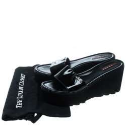 Pre Owned Prada Sport Black Patent Leather Platform Wedge Slides Sandals Size 39