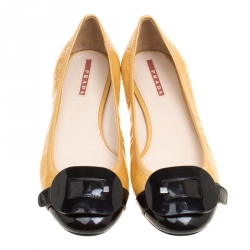 Prada Sport Two Tone Patent Leather Buckle Detail Ballet Flats Size 36.5