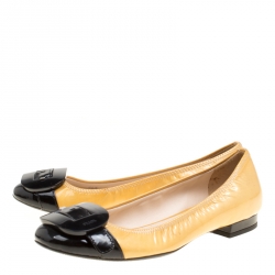 Prada Sport Two Tone Patent Leather Buckle Detail Ballet Flats Size 36.5