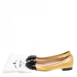 Prada Sport Two Tone Patent Leather Buckle Detail Ballet Flats Size 36.5