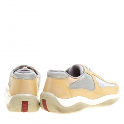 Pre Owned Prada Grey/Beige Mesh and Patent Leather Carrie Lace Up Sneakers Size 36