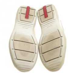 Pre Owned Prada Grey/Beige Mesh and Patent Leather Carrie Lace Up Sneakers Size 36