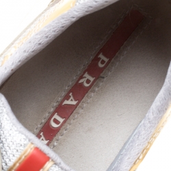 Pre Owned Prada Grey/Beige Mesh and Patent Leather Carrie Lace Up Sneakers Size 36