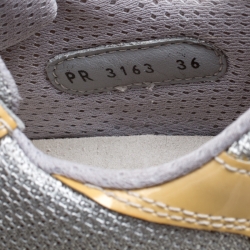 Pre Owned Prada Grey/Beige Mesh and Patent Leather Carrie Lace Up Sneakers Size 36