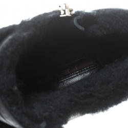 Pre Owned Prada Sport Black Leather Fur Lined Ankle Boots Size 40.5