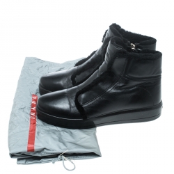 Pre Owned Prada Sport Black Leather Fur Lined Ankle Boots Size 40.5