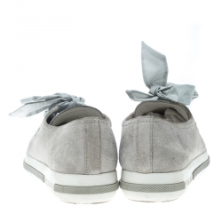 Pre Owned Prada Sport Grey/Metallic Silver Suede and Leather Cap Toe Platform Sneakers Size 37.5