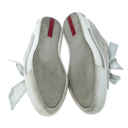 Pre Owned Prada Sport Grey/Metallic Silver Suede and Leather Cap Toe Platform Sneakers Size 37.5