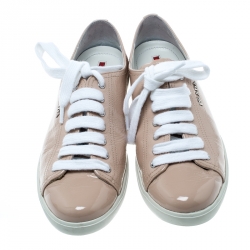 Pre Owned Prada Sport Beige Patent Leather Low Top Sneakers Size 39