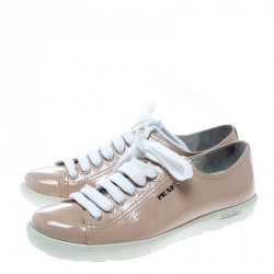 Pre Owned Prada Sport Beige Patent Leather Low Top Sneakers Size 39