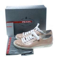 Pre Owned Prada Sport Beige Patent Leather Low Top Sneakers Size 39