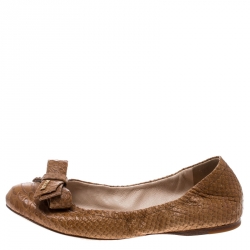 Prada Sport Beige Python Leather Scrunch Bow Ballet Flats Size 36