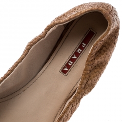Prada Sport Beige Python Leather Scrunch Bow Ballet Flats Size 36