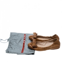 Prada Sport Beige Python Leather Scrunch Bow Ballet Flats Size 36