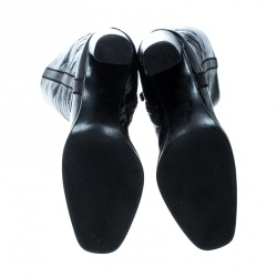 Pre Owned Prada Sport Black Crinkled Patent Leather Block Heel Knee Boots Size 36.5