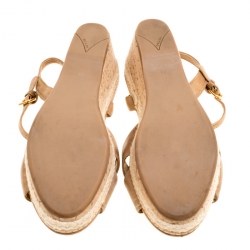 Pre Owned Prada Sport Brown Leather Ankle Strap Platform Espadrille Sandals Size 38