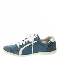 Pre Owned Prada Sport Blue Leather and Nylon Low Top Sneakers Size 38