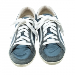 Pre Owned Prada Sport Blue Leather and Nylon Low Top Sneakers Size 38