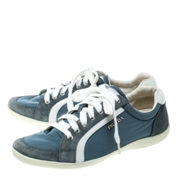 Pre Owned Prada Sport Blue Leather and Nylon Low Top Sneakers Size 38