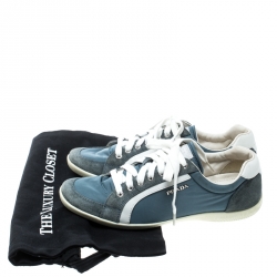 Pre Owned Prada Sport Blue Leather and Nylon Low Top Sneakers Size 38