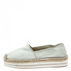 Pre Owned Prada Sport White Leather Platform Espadrilles Size 38
