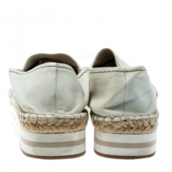 Pre Owned Prada Sport White Leather Platform Espadrilles Size 38
