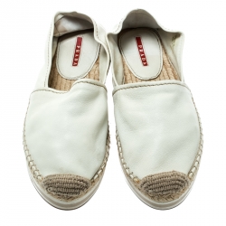 Pre Owned Prada Sport White Leather Platform Espadrilles Size 38