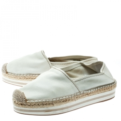 Pre Owned Prada Sport White Leather Platform Espadrilles Size 38