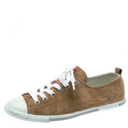 Pre Owned Prada Sport Beige Suede Low Top Sneakers Size 37.5