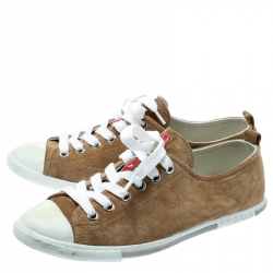 Pre Owned Prada Sport Beige Suede Low Top Sneakers Size 37.5