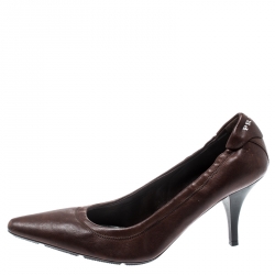 Pre Owned Prada Brown Leather Scrunch Pointed Toe Pumps Size 36