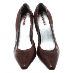 Pre Owned Prada Brown Leather Scrunch Pointed Toe Pumps Size 36