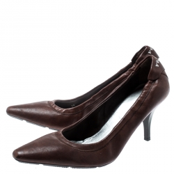 Pre Owned Prada Brown Leather Scrunch Pointed Toe Pumps Size 36