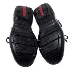 Pre Owned Prada Mesh And Patent Leather Carrie Lace Up Sneakers Size 36.5