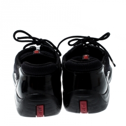 Pre Owned Prada Mesh And Patent Leather Carrie Lace Up Sneakers Size 36.5